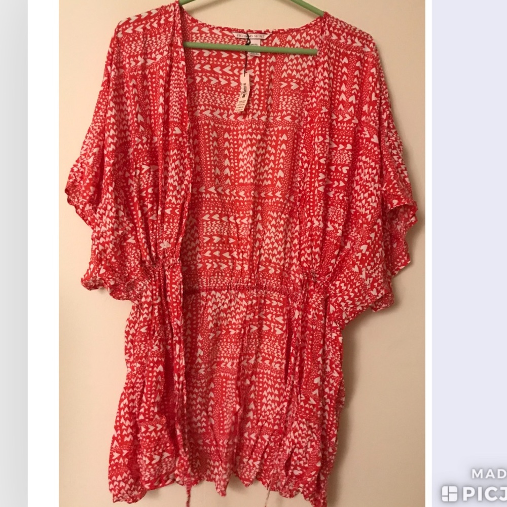 red and white hearts kimono coverup
